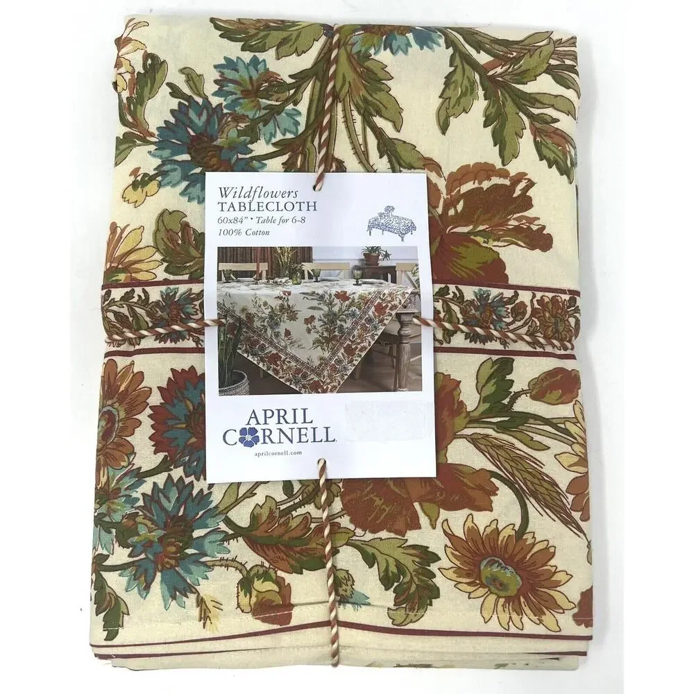 April Cornell Tablecloth 60X84” Wildflowers 3 Matching Kitchen Dish Tea Towels